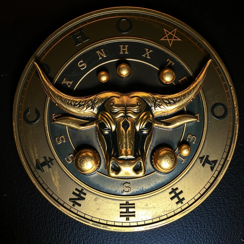 Grawer Byka na złocie z symboliką nieba